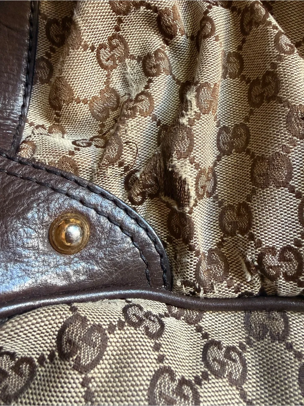 ⚜️ GUCCI VINTAGE GG CANVAS JOCKEY SHOULDER TOTE BROWN ⚜️